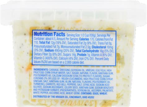 Creamy Cole Slaw 2 oz - calories, carbs, nutrition
