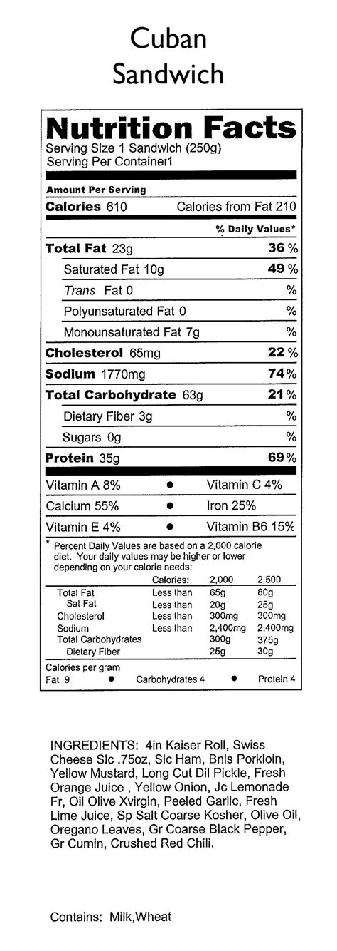 Cuban Sandwich - calories, carbs, nutrition