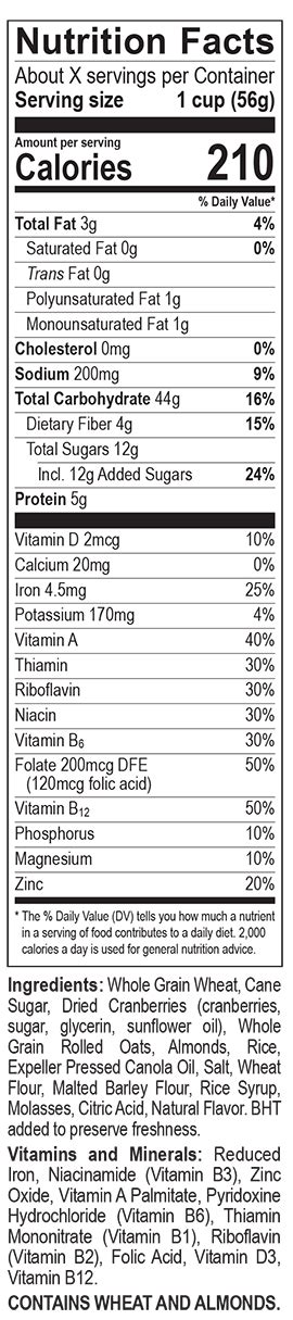 Dried Cranberry, Almond & Grains - calories, carbs, nutrition