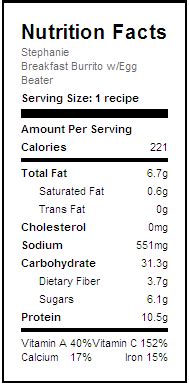 Egg Beater Muenster Spin Burrito (42324.6) - calories, carbs, nutrition