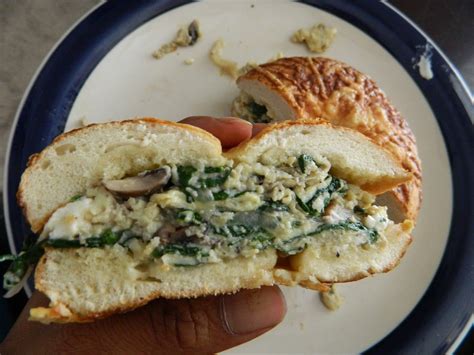 Egg Spinach & Mushroom Bagel with Fruit - calories, carbs, nutrition