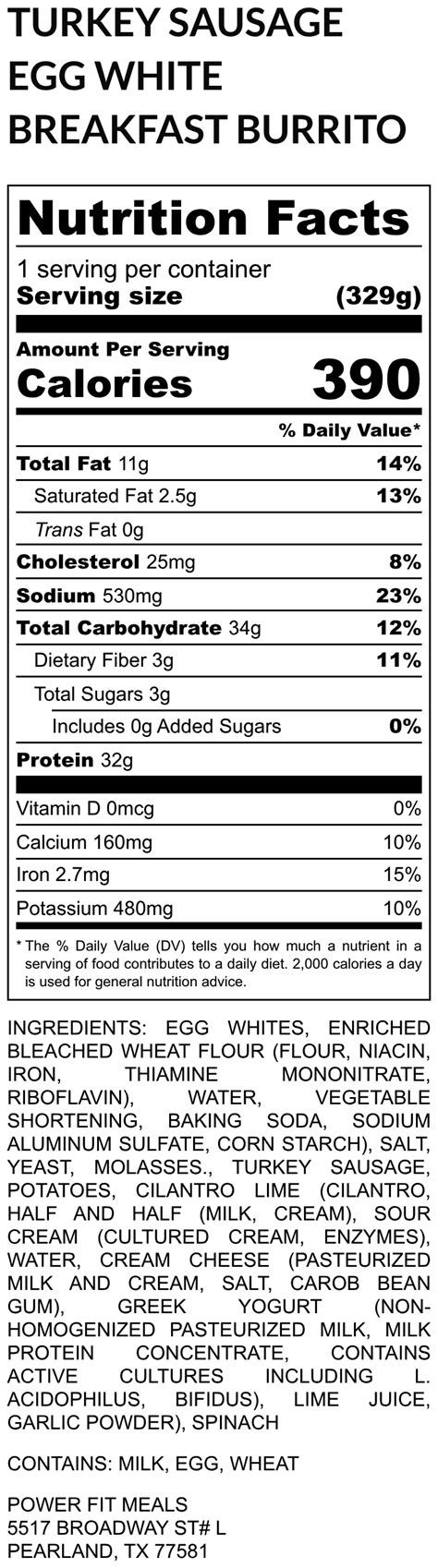 Egg White Burrito - calories, carbs, nutrition