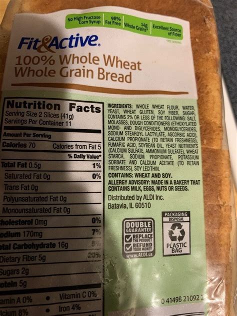 Fat Free Organic Whole Wheat Bread - calories, carbs, nutrition