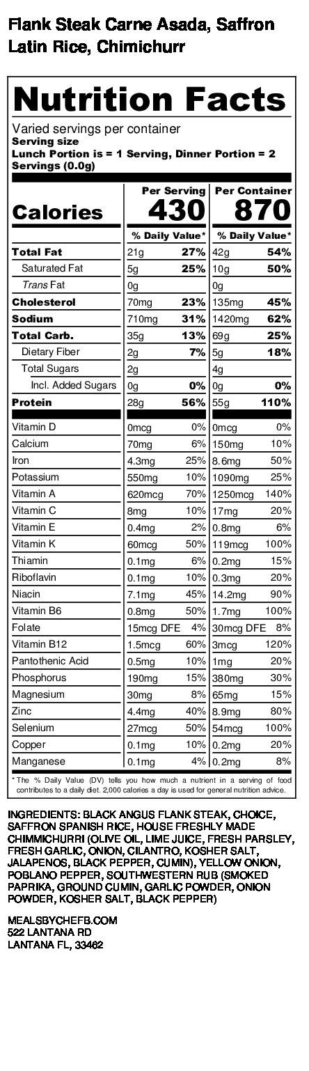 Flank Asada - calories, carbs, nutrition