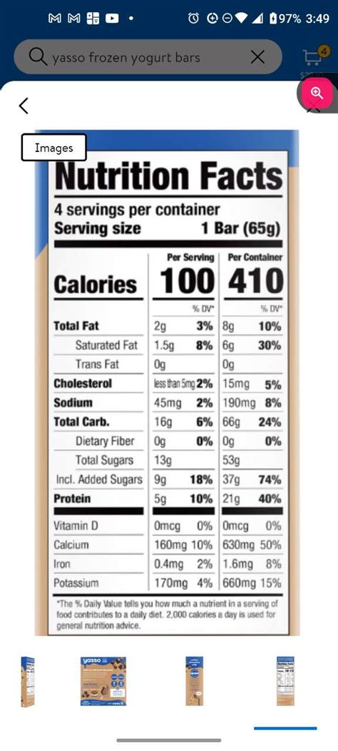 Frozen Greek Yogurt Bar - calories, carbs, nutrition