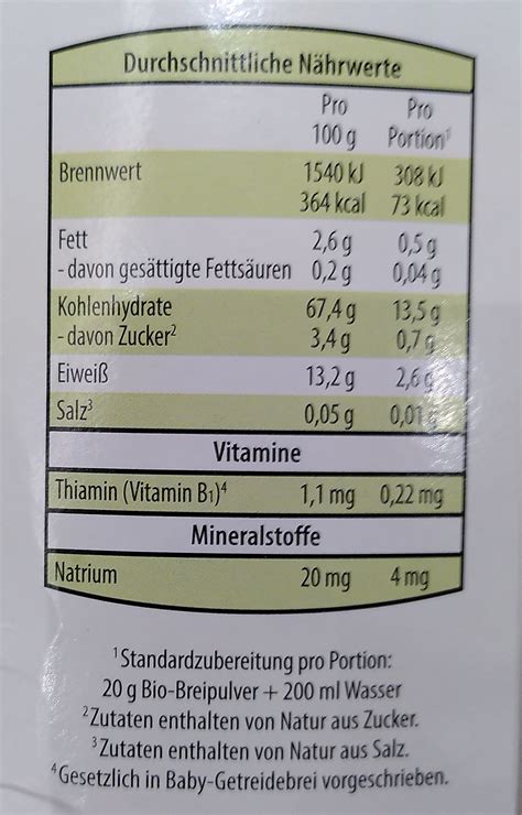 Fruhstucks Brei - calories, carbs, nutrition