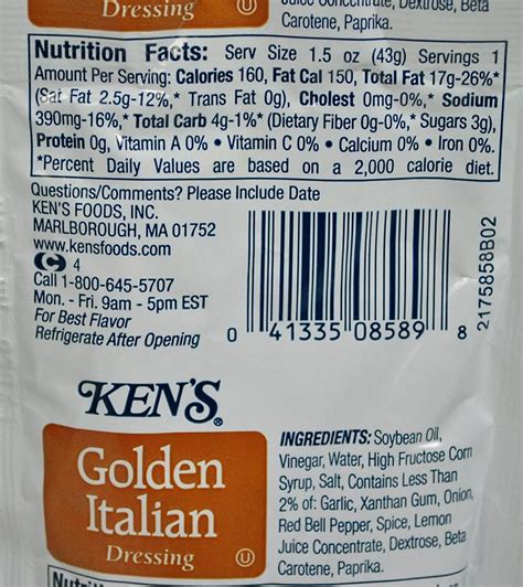 Golden Italian Dressing - calories, carbs, nutrition