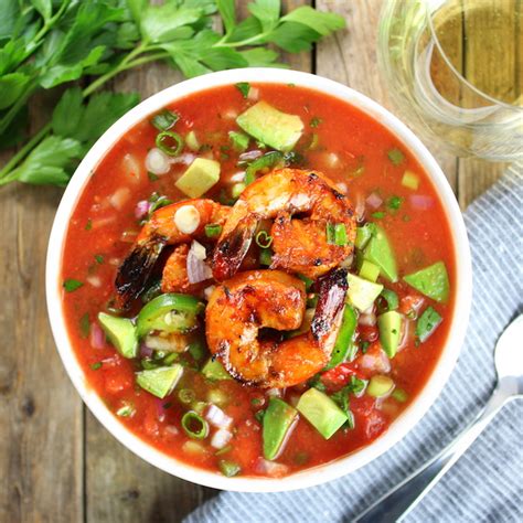 Grilled Ancho Shrimp with Honeydew Gazpacho - Dill Pickeled Zuchini - calories, carbs, nutrition