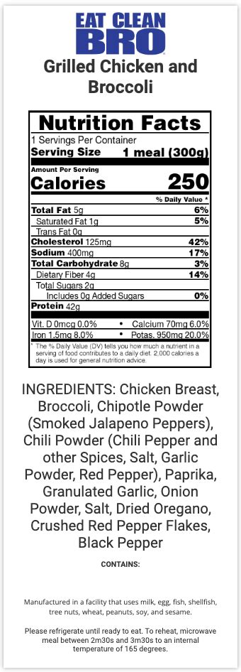 Grilled Chicken & Broccoli - calories, carbs, nutrition