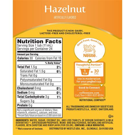 Hazelnut Coffee Creamer - calories, carbs, nutrition