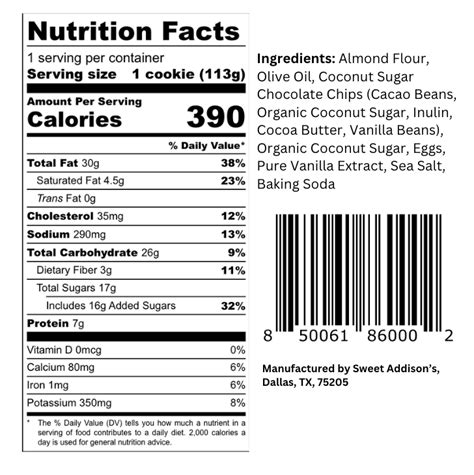 Highbrow Chocolate Chip Cookies - calories, carbs, nutrition