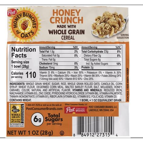 Honey Bunches of Oats Cereal Greek - calories, carbs, nutrition