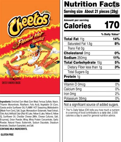 Hot Cheetos - calories, carbs, nutrition