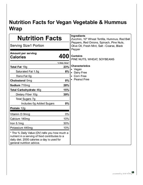 Hummus Wrap - calories, carbs, nutrition