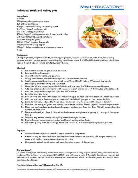 Individual Steak and Kidney Pie - calories, carbs, nutrition