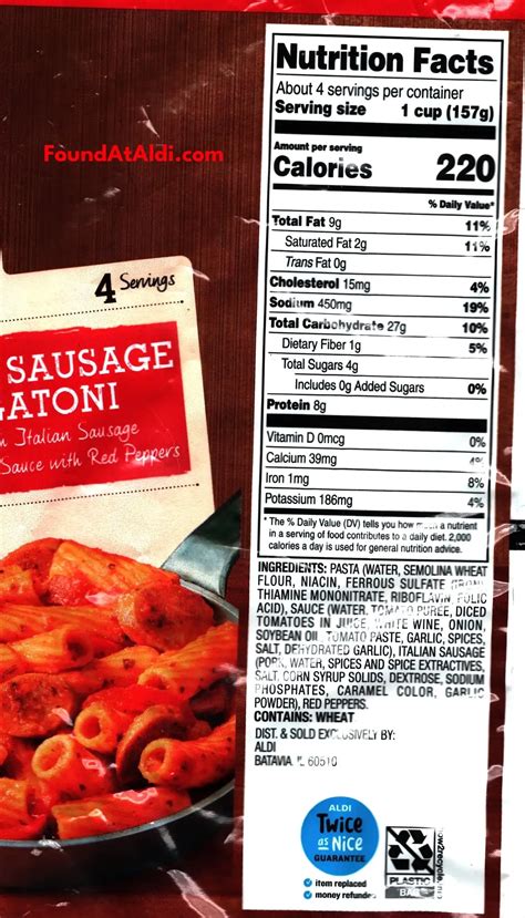 Italian Sausage & Rigatoni - calories, carbs, nutrition