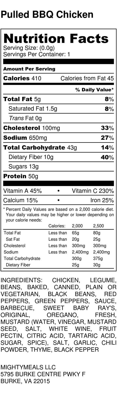 Kids Pulled BBQ Chicken - calories, carbs, nutrition