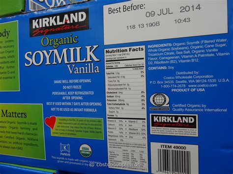 Kirkland Organic Soymilk - calories, carbs, nutrition