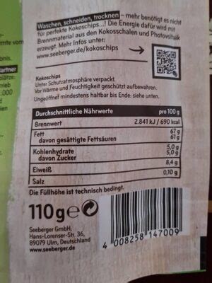 Kokoschips - calories, carbs, nutrition