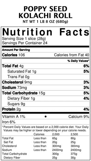 Kolaches - calories, carbs, nutrition