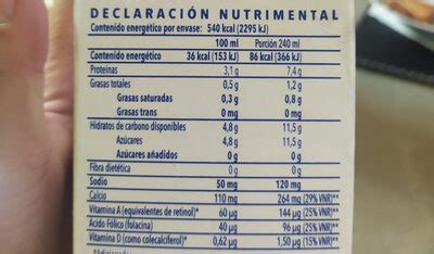 Leche Deslactosada - calories, carbs, nutrition