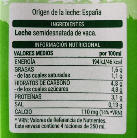 Leche Semidesnatada - calories, carbs, nutrition