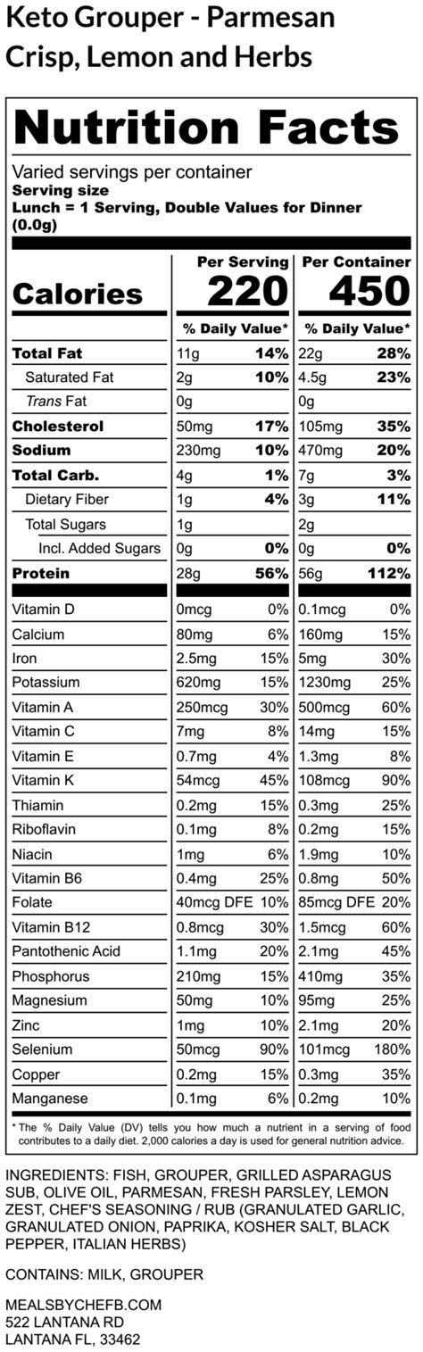 Lemon Herb Grouper (19775.18) - calories, carbs, nutrition