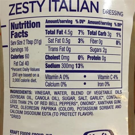 Light Zesty Italian - calories, carbs, nutrition
