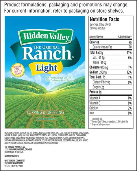 Lite Ranch Dressing - calories, carbs, nutrition