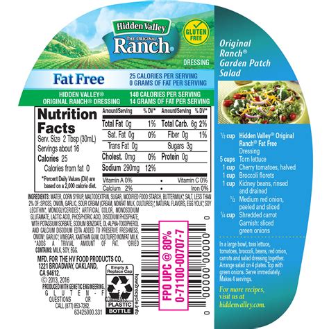 Low Fat Ranch Dressing - calories, carbs, nutrition