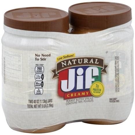 Low Sodium Natural Jif Creamy - calories, carbs, nutrition