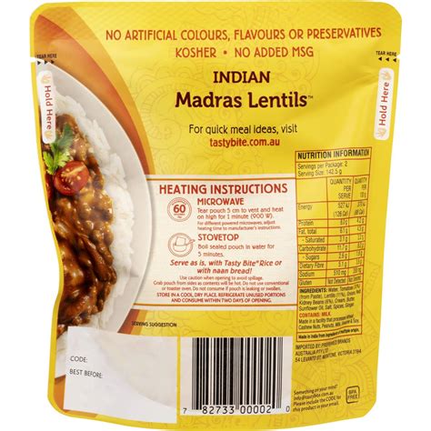 Madras Lentils - calories, carbs, nutrition