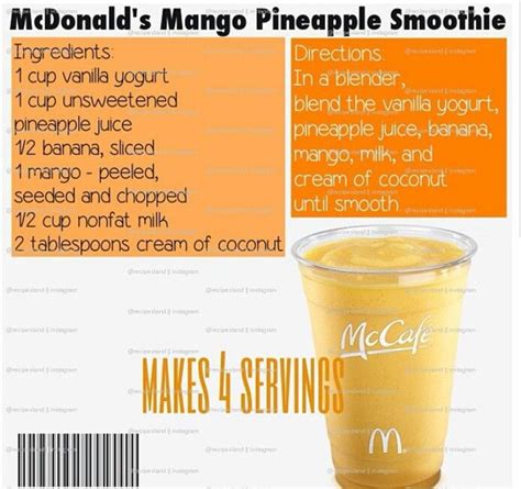 Mango & Pineapple Smoothie - calories, carbs, nutrition