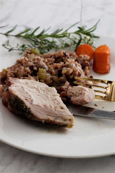 Maple Glazed Pork Tenderloin with Wild Rice Pilaf Roasted Autumn Veggies - calories, carbs, nutrition