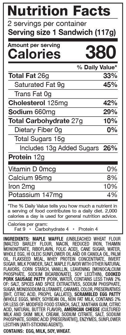 Maple, Sausage, Egg, Cheese Sandwich - calories, carbs, nutrition