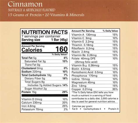 Meal Replacement Bar - Cinnamon & Creme - calories, carbs, nutrition