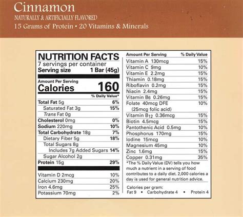 Meal Replacement Bar - Cinnamon & Creme - calories, carbs, nutrition