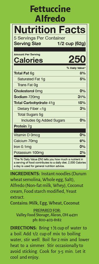 Meals - Fettuccini Alfredo - calories, carbs, nutrition