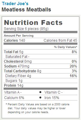 Meatless Balls - calories, carbs, nutrition