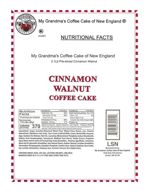 Merk's Coffee Cake with Walnuts - calories, carbs, nutrition