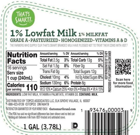 Milk 1 % Lowfat - calories, carbs, nutrition