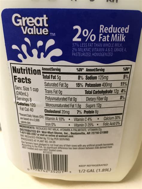 Milk 2% - calories, carbs, nutrition