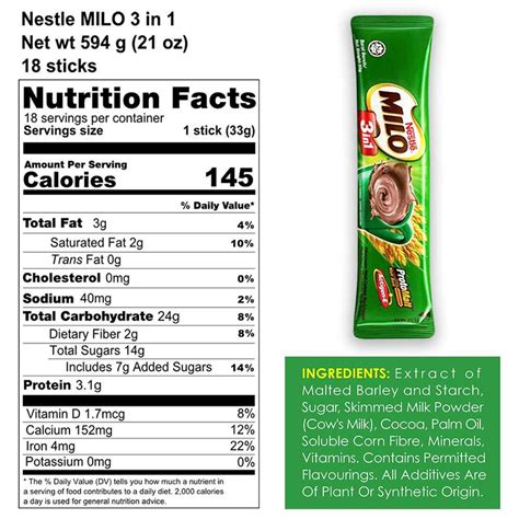 Milo Drink - calories, carbs, nutrition