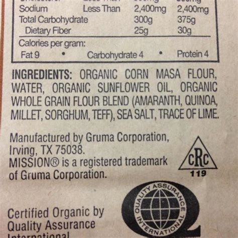 Multigrain Tortilla - calories, carbs, nutrition