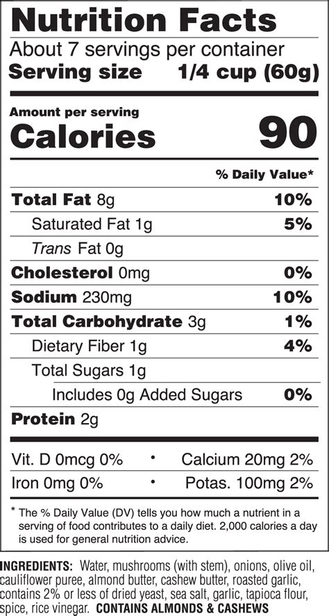 Mushroom Pasta Sauce - calories, carbs, nutrition