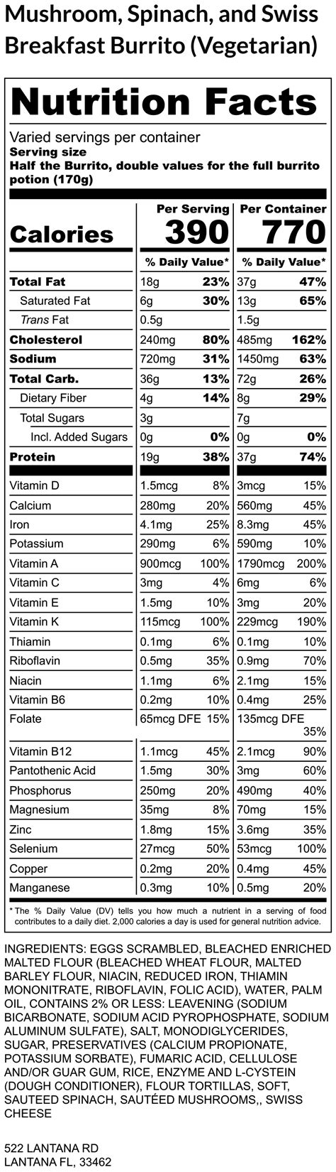 Mushroom, Spinach & Swiss Breakfast Bowl - calories, carbs, nutrition