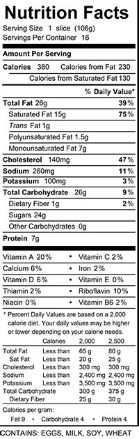 New York Cheesecake (89457.44) - calories, carbs, nutrition