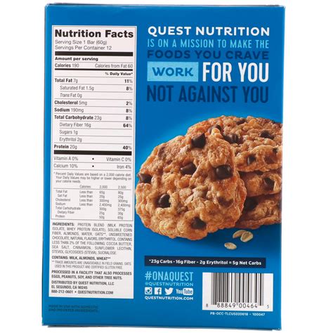Oatmeal Protein Bar - calories, carbs, nutrition