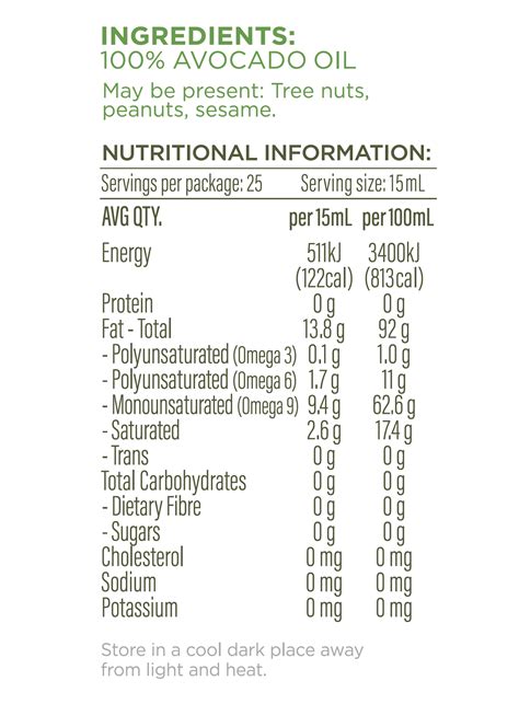 Oil, avocado - calories, carbs, nutrition