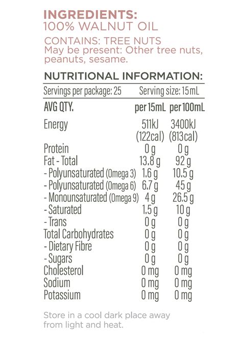 Oil, walnut - calories, carbs, nutrition